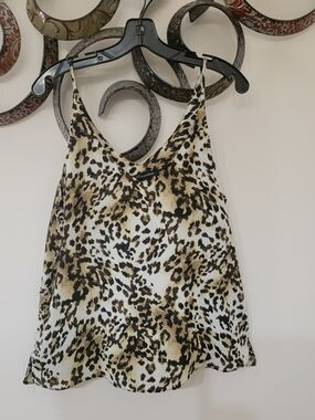 Shinestar Leopard Print V-Neck Cami in Cream, Brown, Black